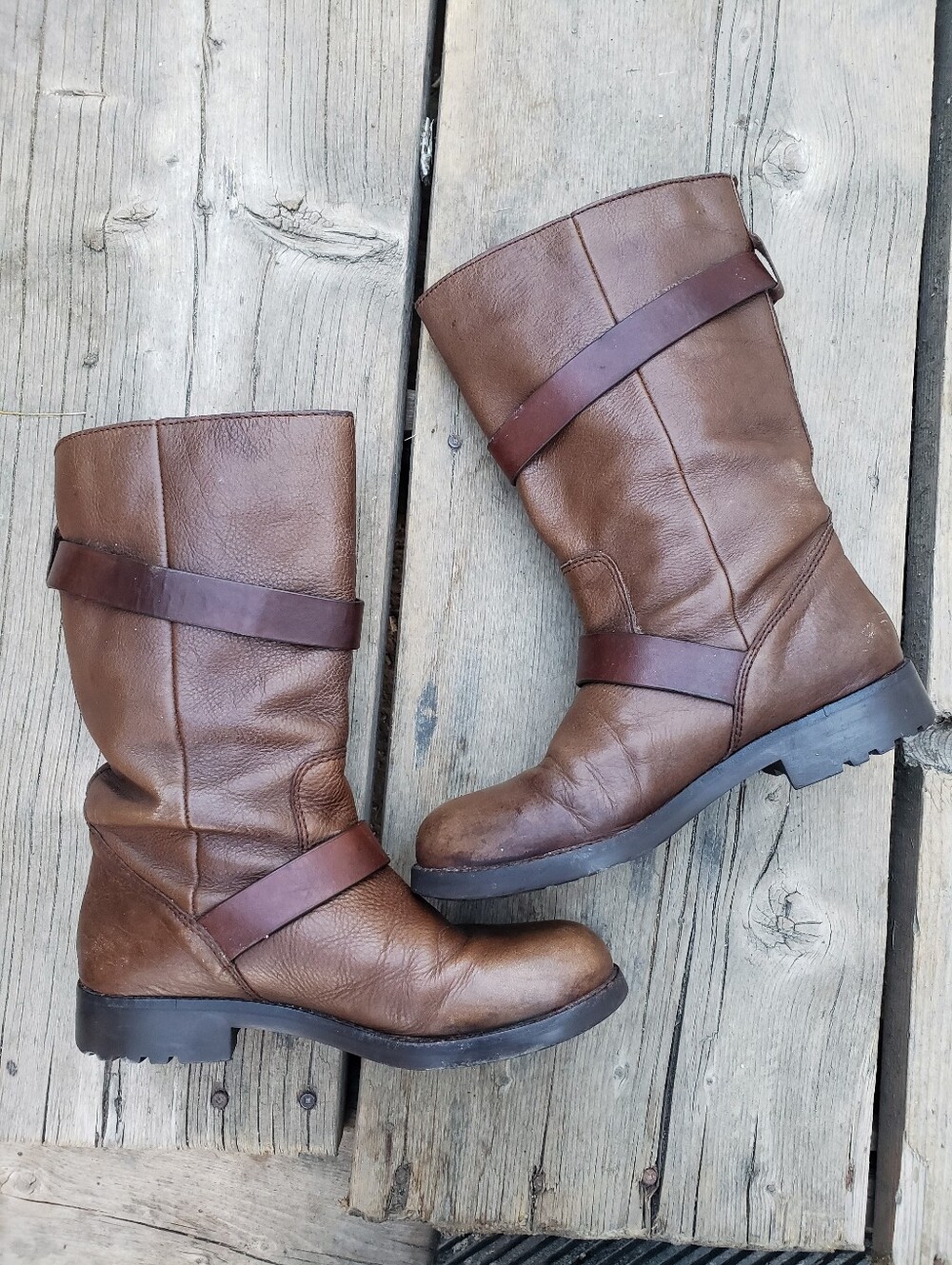 COACH Vanessa Womens Brown Leather Two Tone Mid-Calf Riding Boots  Size 8B